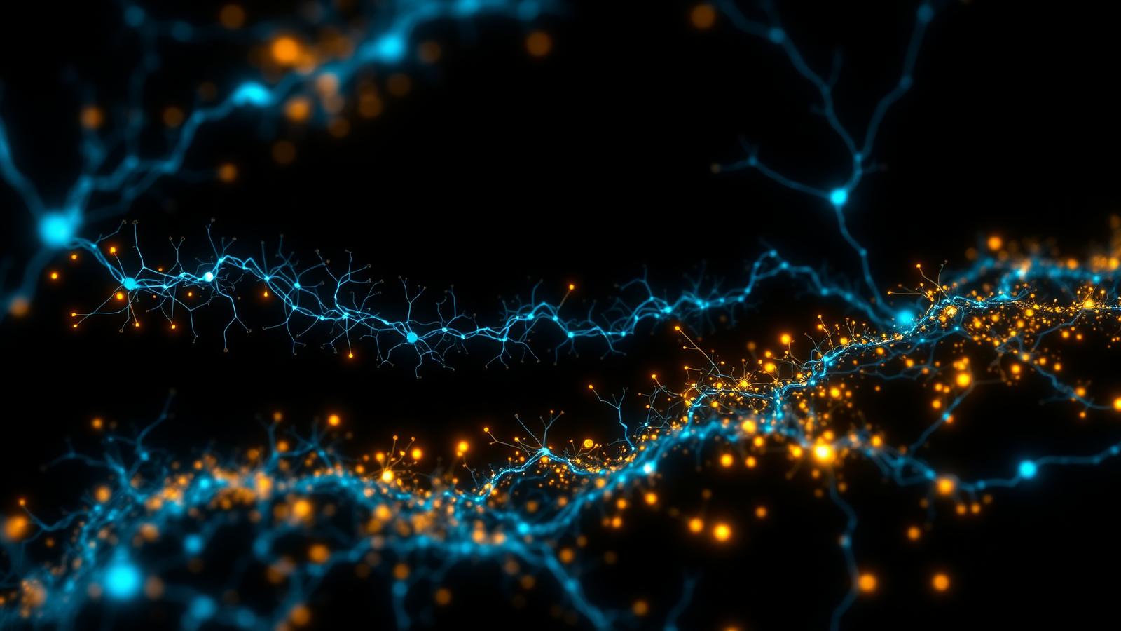 Glowing mycelium network threading through dark soil